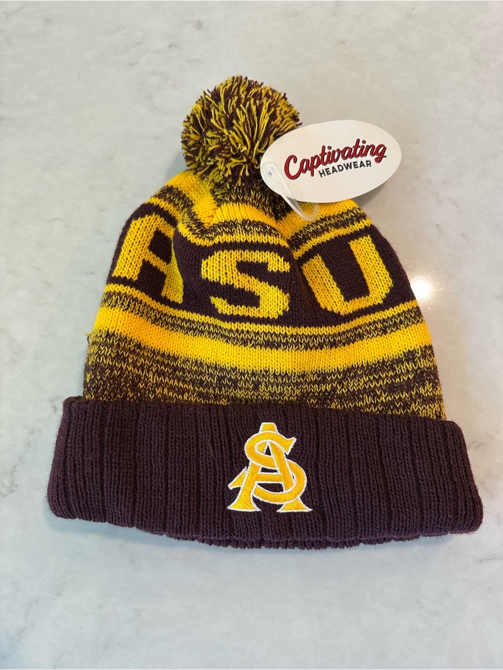 Arizona State University ASU Pom Pom Beanie - Maroon & Gold New with Tags
